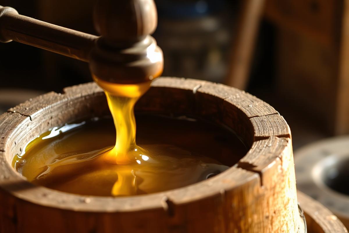 Cold-pressed oil flowing from the chekku